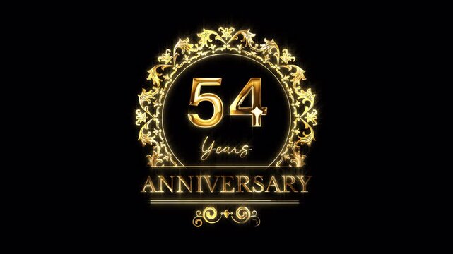 54th Anniversary Celebration. Happy 54 Years Anniversary Animation in Gold Color on the Transparent Background, Alpha Channel. Great for greetings, celebrations, events, and gifts.