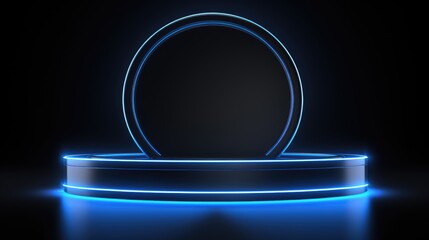podium background Abstract blue lighting background for business, fashion, and music.