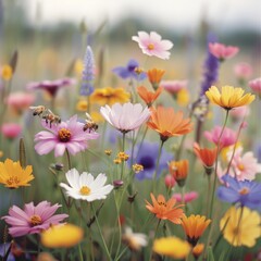 Fototapeta premium Vibrant Wildflowers Blooming in a Sunny Meadow During Springtime