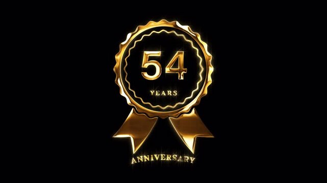 54th Anniversary Celebration. Happy 54 Years Anniversary Animation in Gold Color on the Transparent Background, Alpha Channel. Great for greetings, celebrations, events, and gifts.