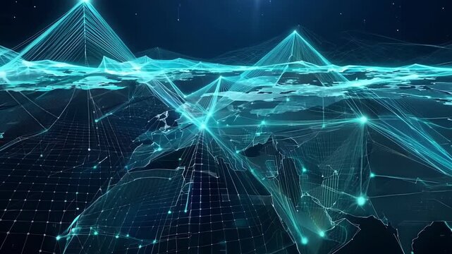 Flying through a digital landscape of connected lines and pathways viewers are taken on a journey through the intricate systems and networks that make up our globalized world.