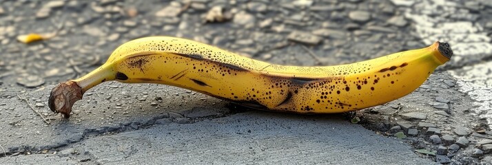 Barcode banana crushed on pavement after slip