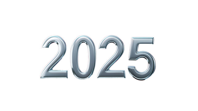 2025 text silver colour on transparent background
