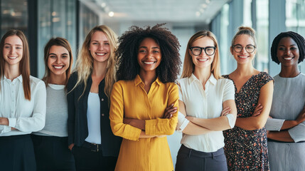 Fototapeta premium A group of women are smiling and posing for a photo
