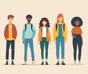 Obraz premium Diverse Group of Students Illustration - Educational and Social Use Cases