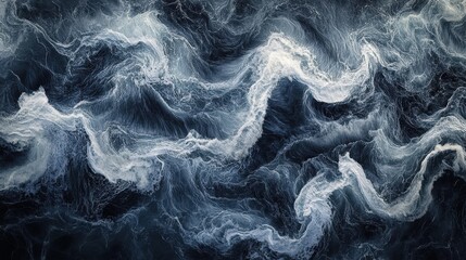 A high-resolution photograph of the Pacific Ocean viewed from directly above, showcasing turbulent waves with dynamic textures and intricate patterns