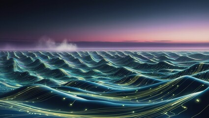 Neon-lit futuristic circuits racing towards the horizon.