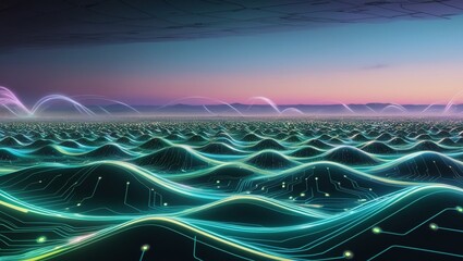 Neon-lit futuristic circuits racing towards the horizon.