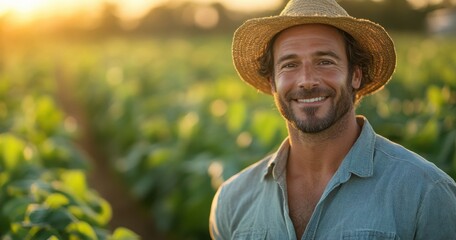 Fototapeta premium A male agronomist farmer in a tobacco field