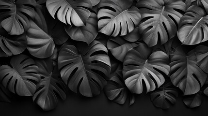 Flat Lay Abstract Black Leaves for Dark Nature Background, Ideal for Tropical and Design Imagery, Generative AI