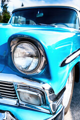 Closeup of vintage 1950s American car.