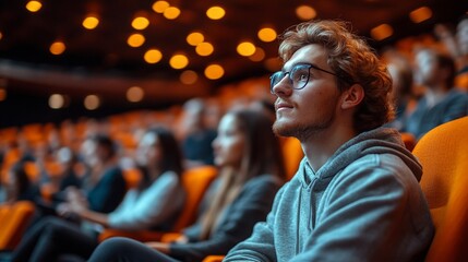 Obraz premium Business or Academic Presentation in Auditorium Setting, Perfect for Training and Seminar Imagery, Generative AI