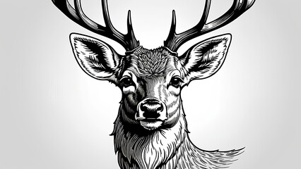 Hand-Drawn Deer Head Vector Illustration in Line Art Engraving Style for Modern Digital Art and Design Projects