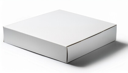 Naklejka premium 白い無地の段ボール箱が描かれています。箱は平らな長方形で、全体的にシンプルかつ機能的なデザインです。閉じられた状態で、商品の梱包や配送、保管などに使用されることが想定されます。背景は白で、箱が際立つように配置されています。generative AI