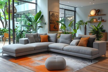 Chic contemporary living room with stylish sofa and modern furnishings for an elegant ambiance