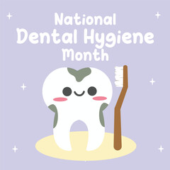 National dental hygiene month vector design for national dental hygiene month celebration. Suitable for graphic illustration for social media, flyer design, flat illustration, banner, template, poster