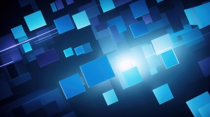 Dreamy blue squares illuminate a dark digital composition
