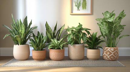 Fototapeta premium Collection of Indoor Plants in Stylish Pots
