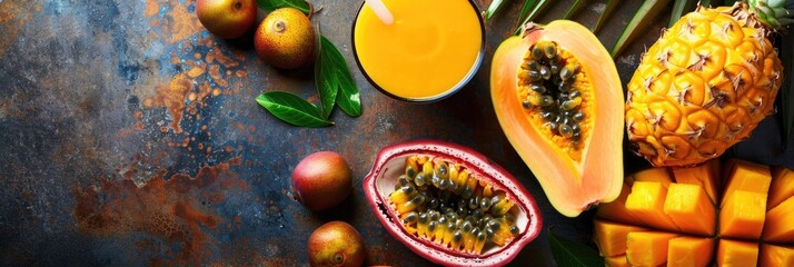 Exotic Vitamin Rich Yellow Smoothie with Tropical Pineapple Papaya and Passion Fruit