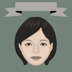 face微笑む若い女性とフレームのカラーイラスト5（レトロ調）