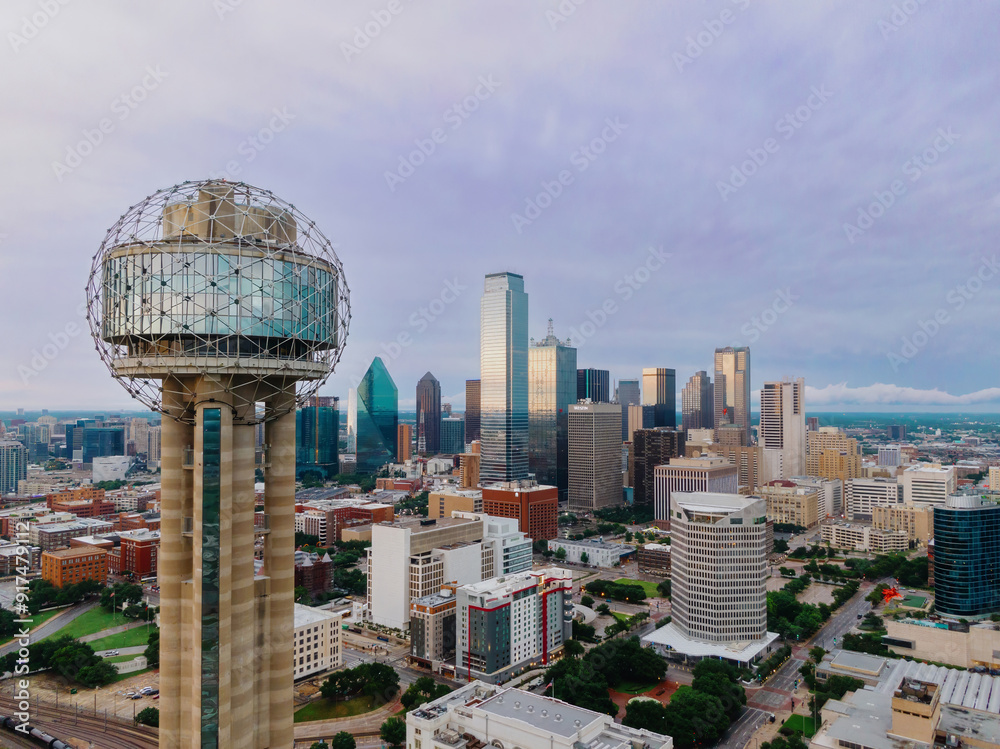 Wall mural reunion tower and downtown city skyline dallas, texas, united states.