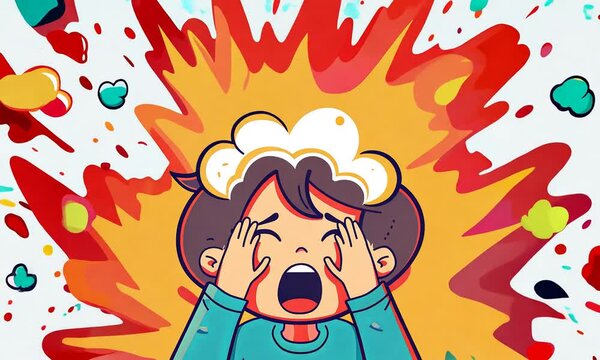 Cartoon Illustration of a Boy with an Explosion on His Head