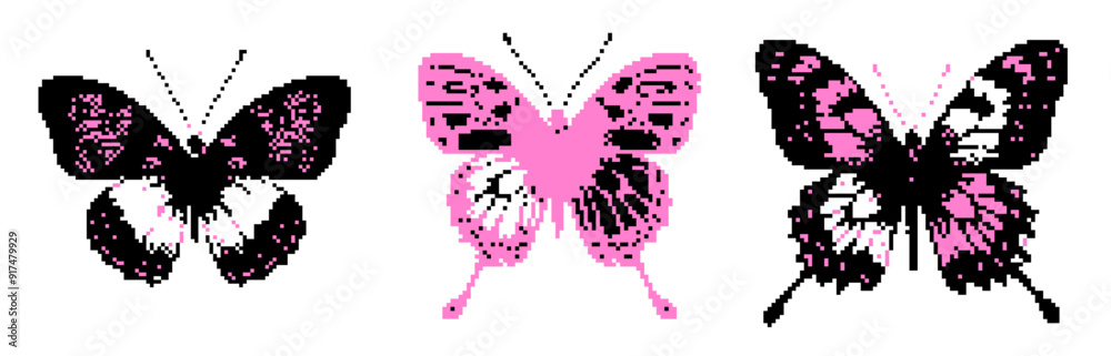 Aufkleber pixel art collage with images of distorted butterfly silhouettes. illustration in webcore aesthetics