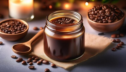 Jar of candle made from coffee, creating a relaxing mood