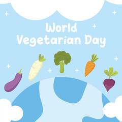 World vegetarian day vector design for world vegetarian day celebration. Suitable for flat design graphic illustration for social media ads, flyer design, flat illustration, banner, template, poster