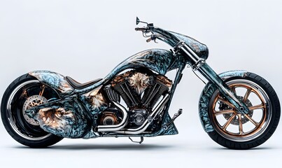 Obraz premium Custom Painted Blue and Brown Motorcycle 3D Illustration