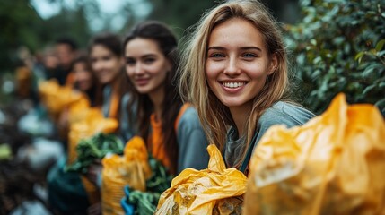 Young and Diverse Volunteer Team Working on Waste Cleanup Project, Ideal for Charitable and Environmental Graphics, Generative AI