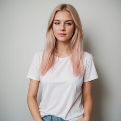 Long-Haired Woman Confidence White Tee Pose 