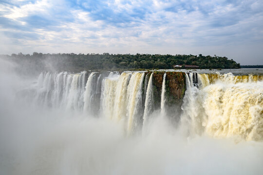 Iguazu waterfalls in overcast weather. High quality photo