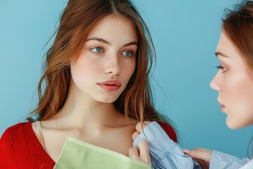 Personal stylist and color analyst consultation. Selection of colors matching skin tone and appearance from palette