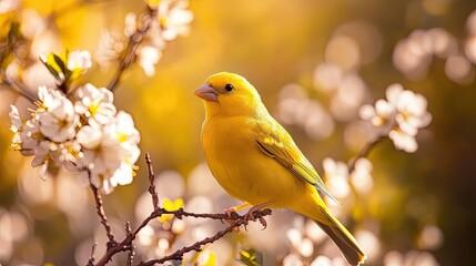Canary isolated on spring background
