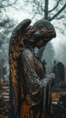 Angelic Statue Overlooks Old Cemetery