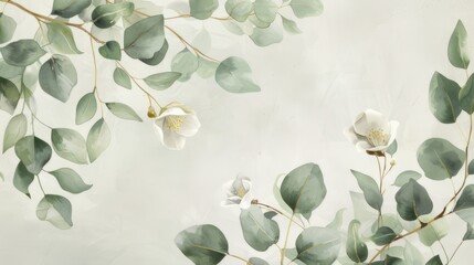 A painting with a blank center surrounded by green leaves.