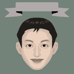 微笑む若い男性とフレームのカラーイラスト1（レトロ調）