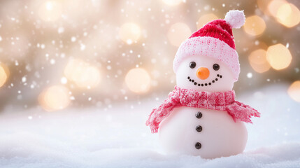 Fototapeta premium 小さいかわいい雪だるまをクリスマスコンセプトでクローズアップに描いたAI生成画像