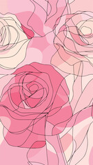 A seamless vertical pattern featuring bold red, pink, and cream roses with dark green leaves on a soft pink background. Perfect for romantic designs, social media, wallpapers, or textiles. Vertical 