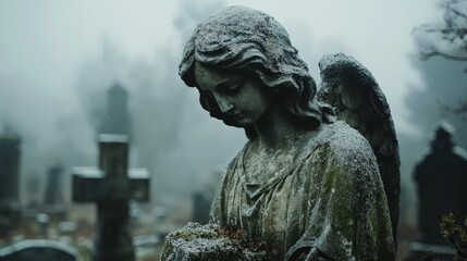 Angelic Statue Overlooks Old Cemetery