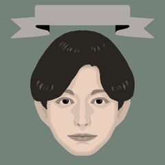 微笑む若い男性とフレームのカラーイラスト4（レトロ調）