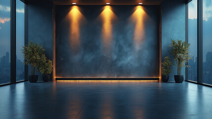 Blank background spotlights wall and floor, falling light, mixed colors, lantern reflection beige brown green pink purple dynamic energy. Product decoration, advertising presentation banners.