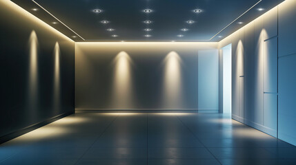 Fototapeta premium Blank background spotlights wall and floor, falling light, mixed colors, lantern reflection beige brown green pink purple dynamic energy. Product decoration, advertising presentation banners.