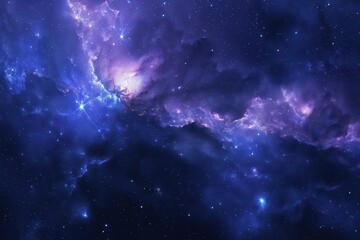 Fototapeta premium Glowing Purple Nebula with Bright Stars in Deep Space