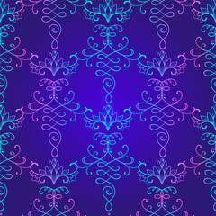 Lotus and Sacred Geometry. Seamless pattern. Unamole symbols of wisdom and path to perfection. Tattoo, yoga logo, Buddhism design, print, poster, t-shirt, textile. repeating vector illustration.