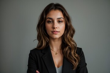 Obraz premium Woman confidently showcases style in black blazer 