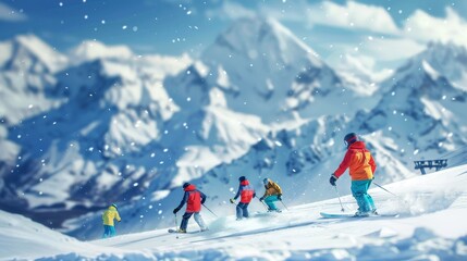 A group of people skiing on a snowy mountain