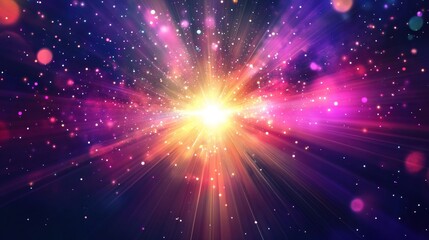 A colorful, bright light shining through a blue sky