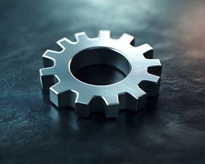 Gears and cogs illustration, featuring a 3D icon of a simple cogwheel model in high resolution. 3D render
